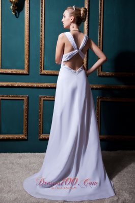 Empire V-neck Ruched Chiffon Beaded Beach Wedding Dress