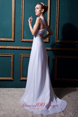 Empire V-neck Ruched Chiffon Beaded Beach Wedding Dress