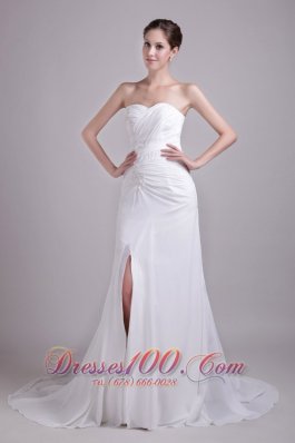 White Empire Ruched Sweetheart Chiffon Wedding Dress