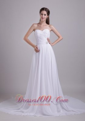 Sweetheart Ruched Train Chiffon Beading Bridal Gowns