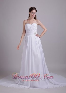 Sweetheart Ruched Train Chiffon Beading Bridal Gowns