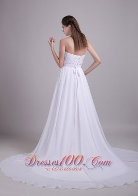 Sweetheart Ruched Train Chiffon Beading Bridal Gowns