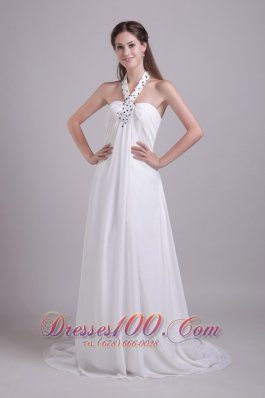 Impressive Halter Chiffon Beaded Beach Wedding Dress