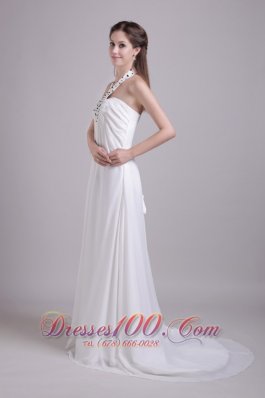 Impressive Halter Chiffon Beaded Beach Wedding Dress