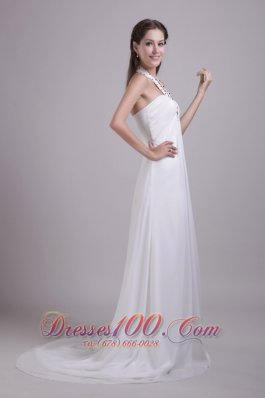 Impressive Halter Chiffon Beaded Beach Wedding Dress