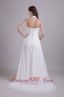 Impressive Halter Chiffon Beaded Beach Wedding Dress