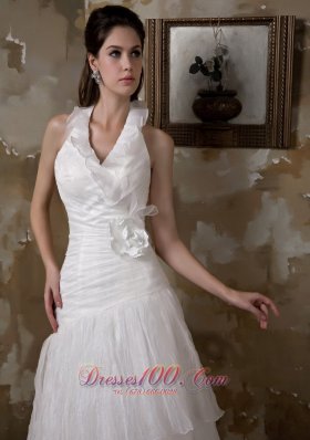 Pretty Halter Wedding Dress Floral Taffeta Organza