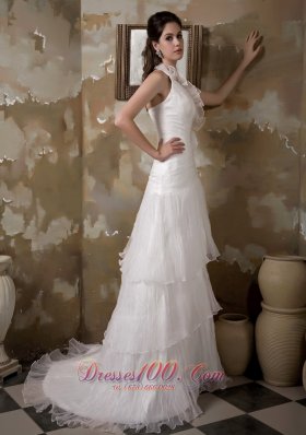 Pretty Halter Wedding Dress Floral Taffeta Organza