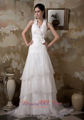 Pretty Halter Wedding Dress Floral Taffeta Organza