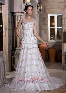 Straps Beaded Taffeta and Lace Beading Wedding