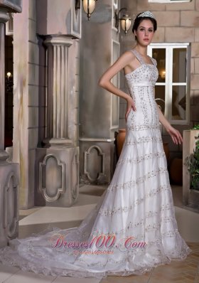 Straps Beaded Taffeta and Lace Beading Wedding