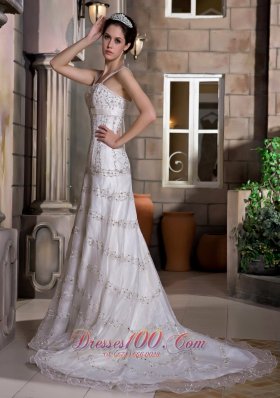 Straps Beaded Taffeta and Lace Beading Wedding