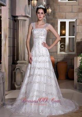 Straps Beaded Taffeta and Lace Beading Wedding