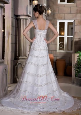 Straps Beaded Taffeta and Lace Beading Wedding