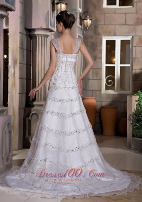 Straps Beaded Taffeta and Lace Beading Wedding