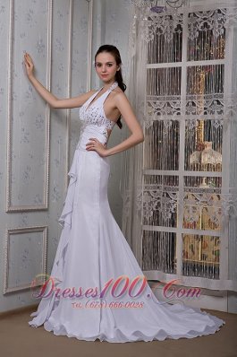 Mermaid Inexpensive Halter Beading Wedding Dress