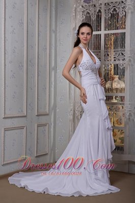 Mermaid Inexpensive Halter Beading Wedding Dress