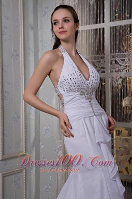 Mermaid Inexpensive Halter Beading Wedding Dress