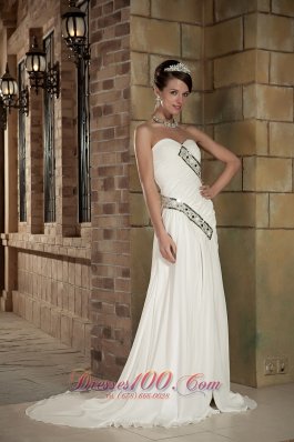 Column Sweetheart Ruched Train Wedding Gowns