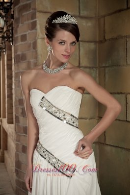 Column Sweetheart Ruched Train Wedding Gowns