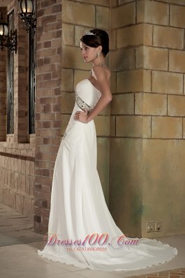 Column Sweetheart Ruched Train Wedding Gowns