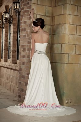 Column Sweetheart Ruched Train Wedding Gowns