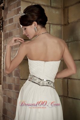 Column Sweetheart Ruched Train Wedding Gowns