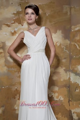 Column Affordable Court Train Beaded Wedding Dress