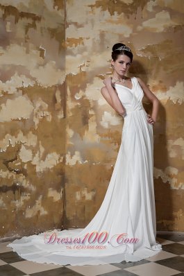 Column Affordable Court Train Beaded Wedding Dress