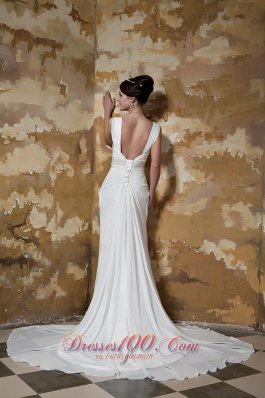 Column Affordable Court Train Beaded Wedding Dress