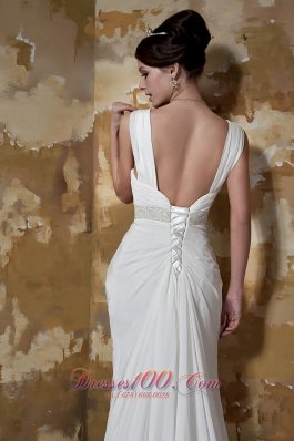 Column Affordable Court Train Beaded Wedding Dress