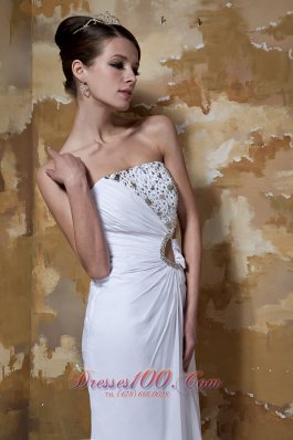 Column New Ruched Wedding Dress Chiffon Beaded