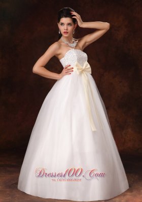 Custom Champagne Bowknot Latest A-Line Bridal Dress