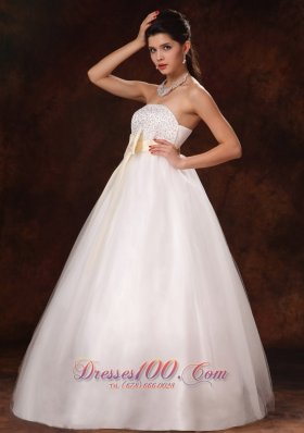 Custom Champagne Bowknot Latest A-Line Bridal Dress