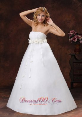 Floral Strapless Tulle Satin A-line Wedding Dress