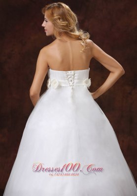 Floral Strapless Tulle Satin A-line Wedding Dress