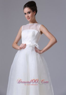 Bateau Organza Zipper-up Beach Wedding Dress