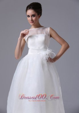 Bateau Organza Zipper-up Beach Wedding Dress