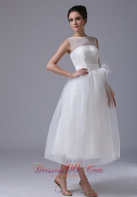 Bateau Organza Zipper-up Beach Wedding Dress