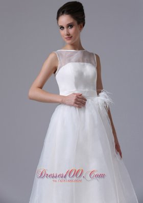 Bateau Organza Zipper-up Beach Wedding Dress