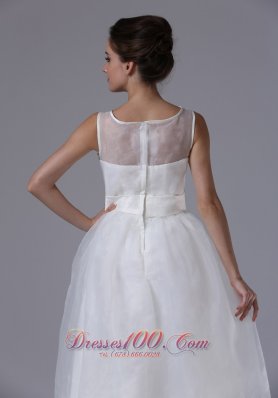 Bateau Organza Zipper-up Beach Wedding Dress