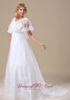 Custom Wedding Dress Short Sleeves Brush Train