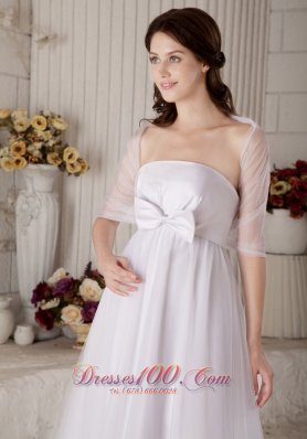 StraplessBrush Train Tulle Bow Wedding Dress