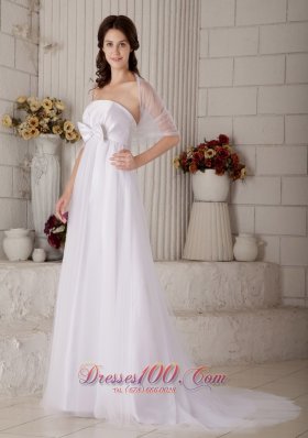 StraplessBrush Train Tulle Bow Wedding Dress