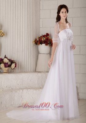 StraplessBrush Train Tulle Bow Wedding Dress