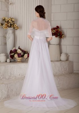 StraplessBrush Train Tulle Bow Wedding Dress