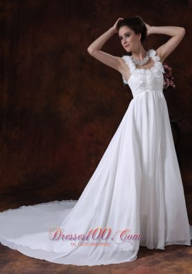 A-Line Straps Chapel Train Chiffon Wedding Dress