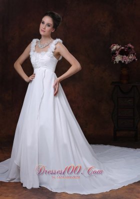 A-Line Straps Chapel Train Chiffon Wedding Dress