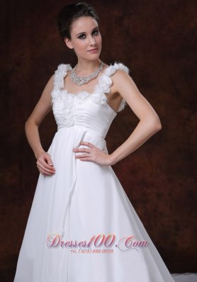 A-Line Straps Chapel Train Chiffon Wedding Dress