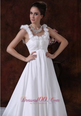 A-Line Straps Chapel Train Chiffon Wedding Dress